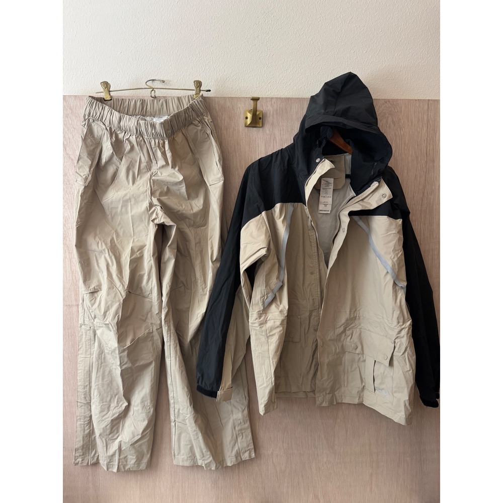 Coleman All Weather 2 Piece Rain Suit Jacket Pants Set Tan Black Mens Size M